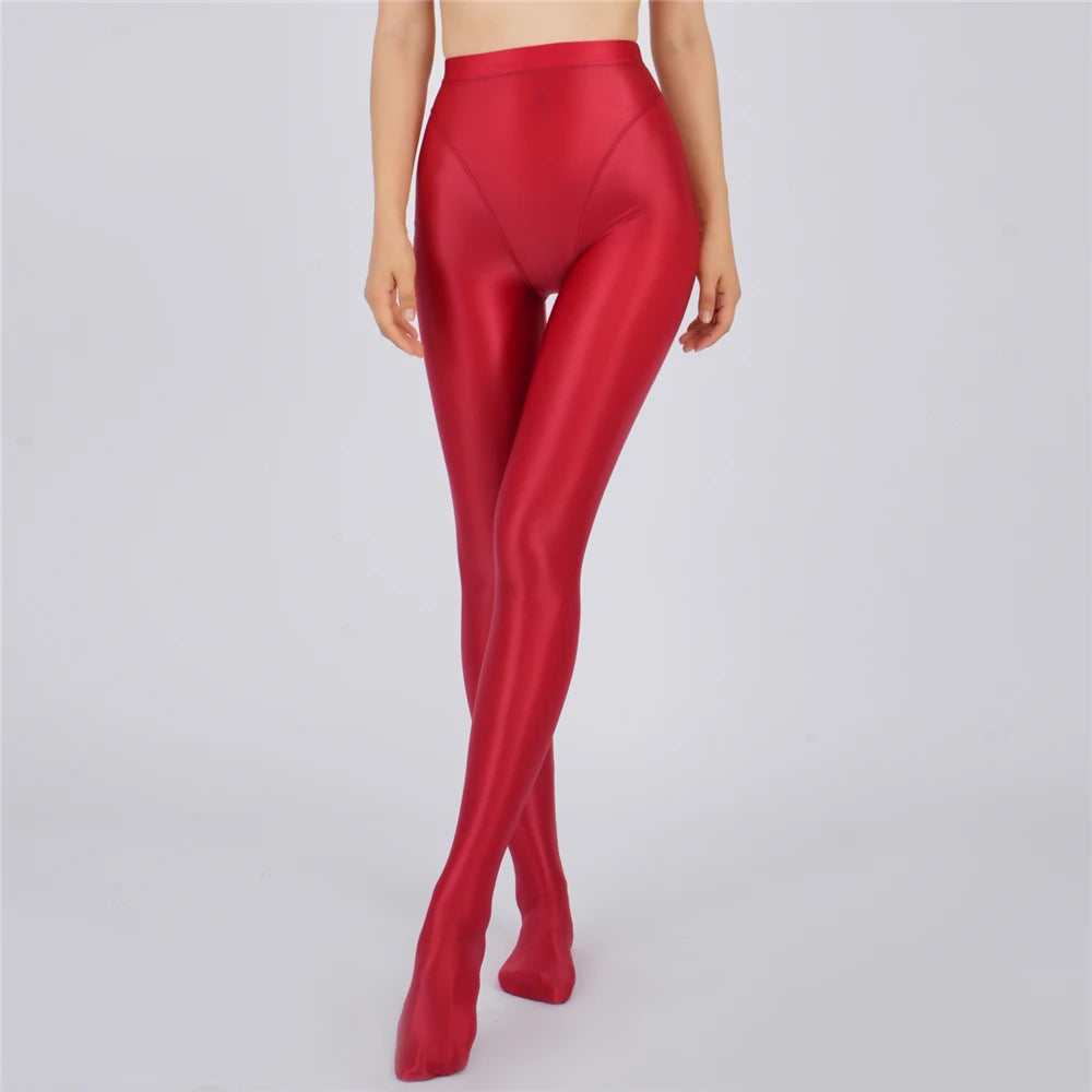 Sexy Women Thin Sheer See Through High Waist Sexy Tight Silk Shiny Pencil Pant Oil Glossy Candy Color Yoga Leggings Pants