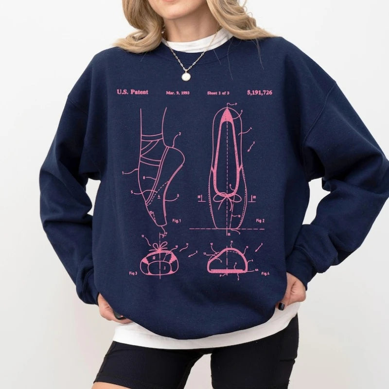 Pointe shoe patent sweatshirt ballet retro aesthetic ballerina apparel on gift pointe dancer clothing barre warm up Pullover