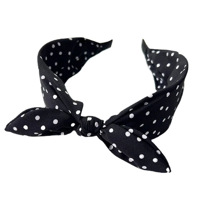 Chic Polk Dots Print Headband with Bunny Bowknot for Women Girls Daily Use Head Wears