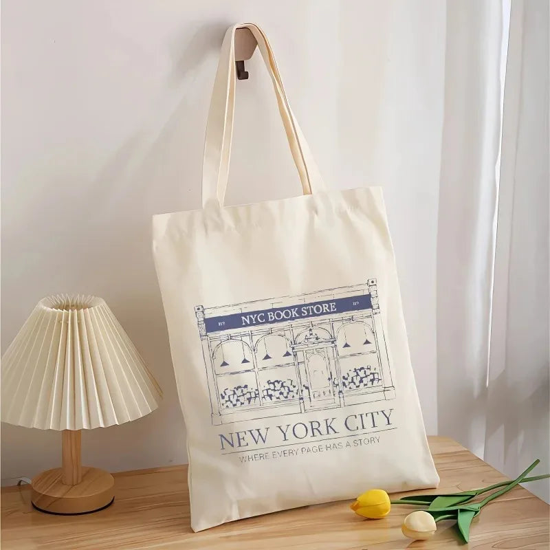 New York printed Women Shoulder Bags Reusable Casual Girl Handbags Gift Canvas Lady Tote Handbag Large Capacity Shopping Bag