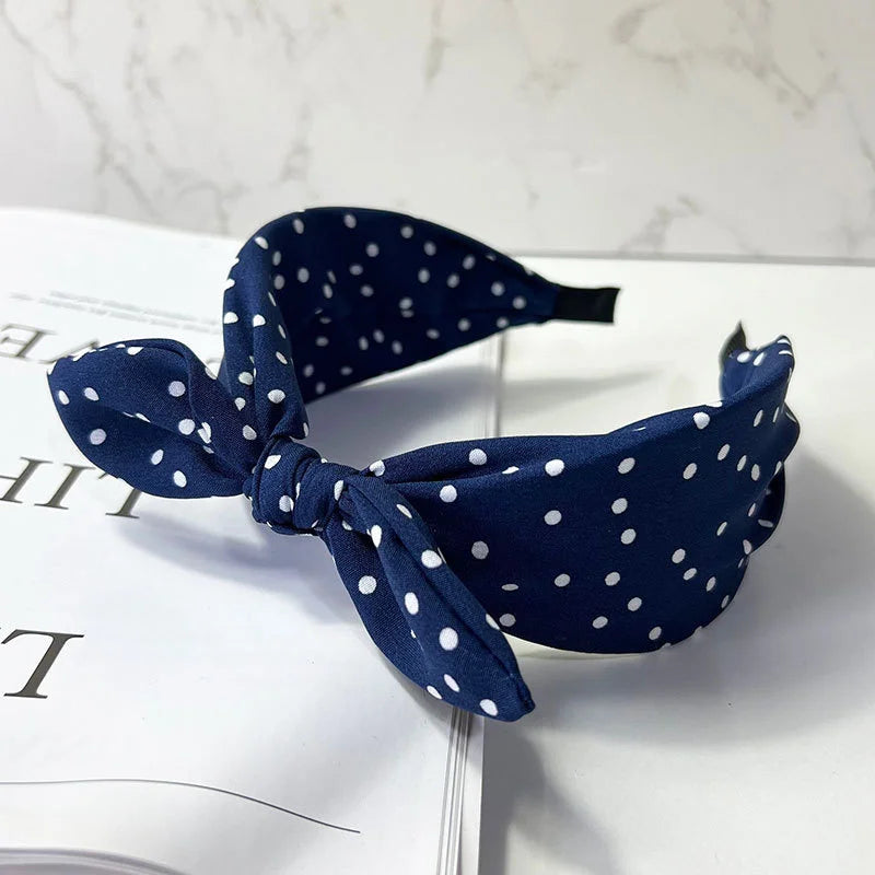 Chic Polk Dots Print Headband with Bunny Bowknot for Women Girls Daily Use Head Wears