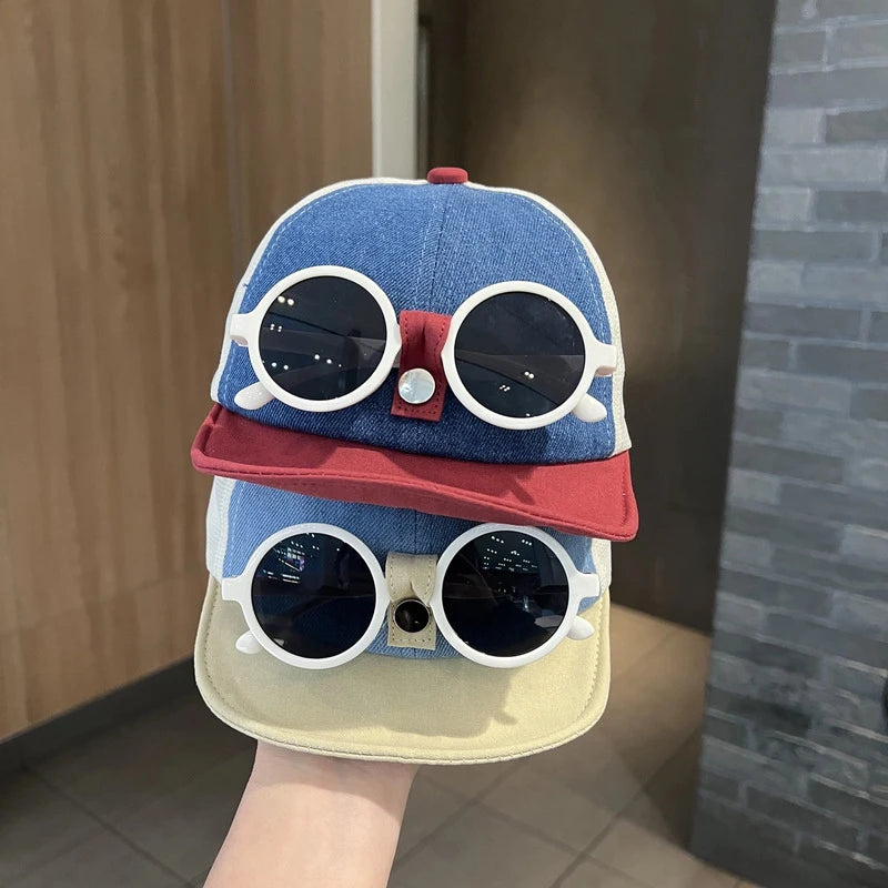 Patchwork Baby Baseball Cap With Detachable Sunglasses Summer Outdoor Infant Boys Girls Sun Hat Soft Toddler Kids Peaked Caps