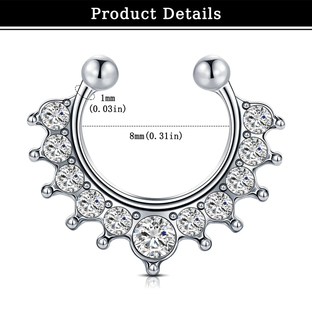 1 Stück gefälschte Septum-Ringe, künstliche Nasenringe, Reifen aus Edelstahl, künstlicher Lippen-Ohr-Clip, kein Piercing, Septum-Nasenring, gefälschter Piercing-Schmuck