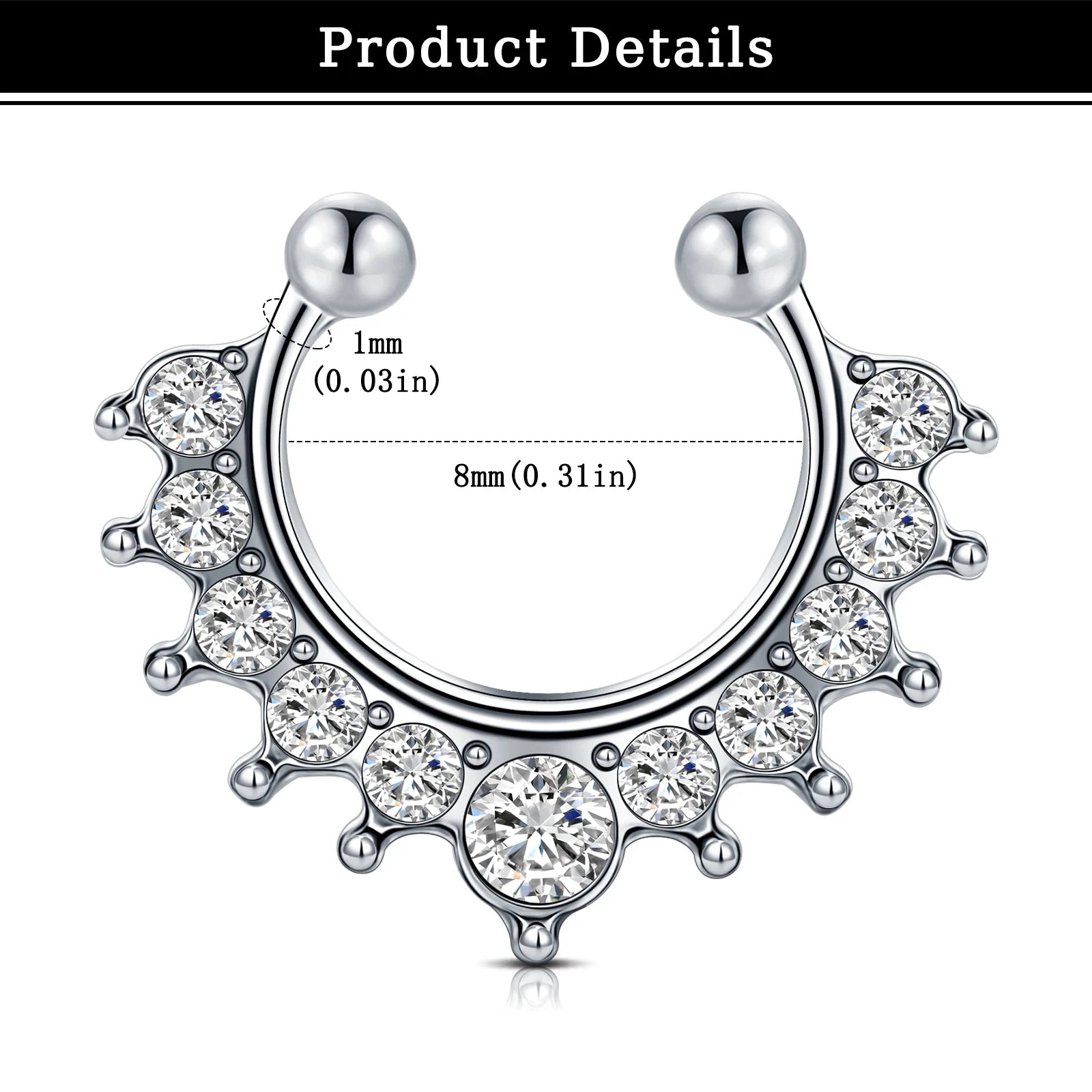 1 Stück gefälschte Septum-Ringe, künstliche Nasenringe, Reifen aus Edelstahl, künstlicher Lippen-Ohr-Clip, kein Piercing, Septum-Nasenring, gefälschter Piercing-Schmuck