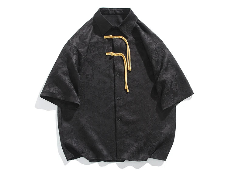 2024 Men Chinese Style Shirt Mens Tang Dress Hanfu Half-Sleeve Shirt Male Printing Kung Fu Outfit Loose Casual Tops