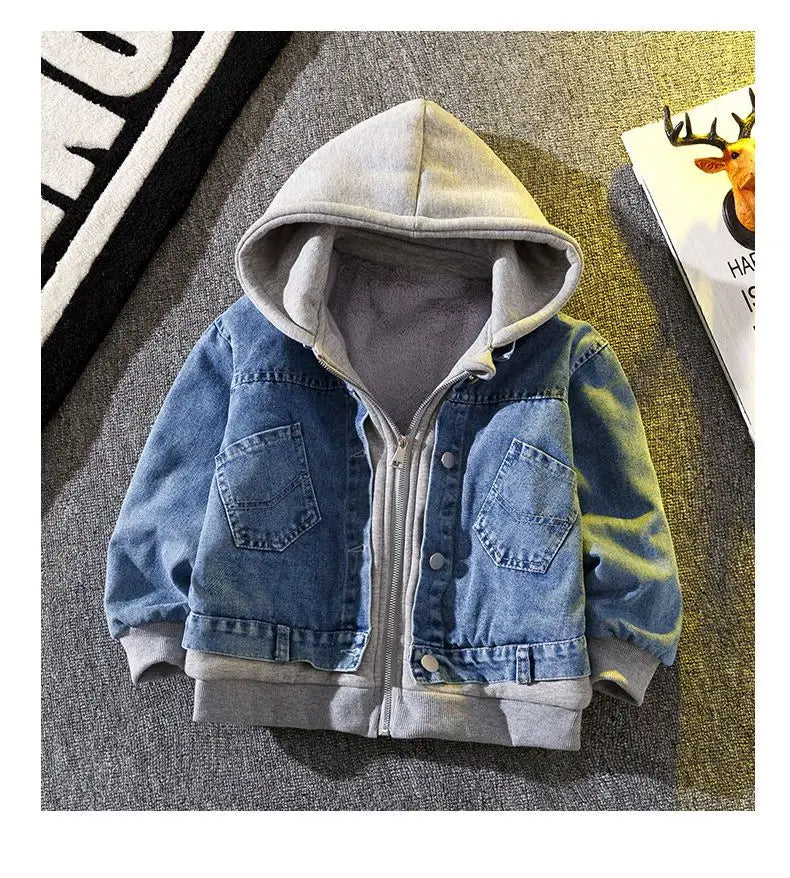 Teenage Boys Denim Jacket Spring and Autumn New Children's hooded casual Korean version jacket