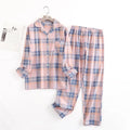 Cotton Flannel Women's Long Pants Pajamas Sets for Sleepwear Plaid Design Loose Autumn and Winter Long Sleeve Trouser Suits
