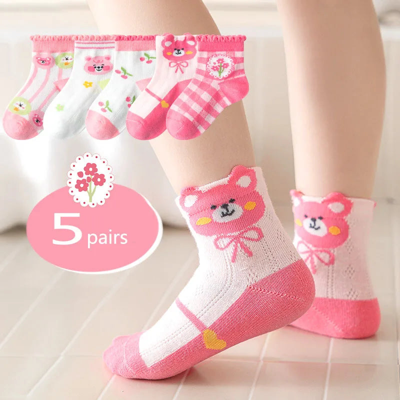 5 Paar/Los Kinder Baumwollsocken Mädchen Junge Baby Teenager Kinder Niedliche Cartoon Mode Weiches Netz für Sommer 1-12 Jahre Neue Schülersocken