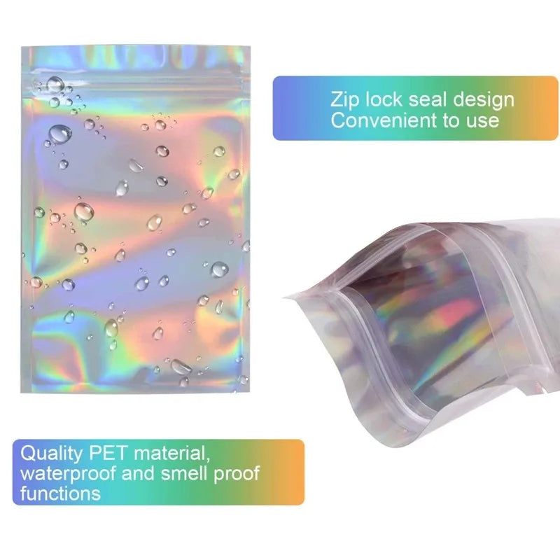 200PCS Laser Ziplock Bag Necklace Earrings Jewelry Gift Packing Bags Cell Phone Cases Colorful Packing Bags Kitchen Organizer