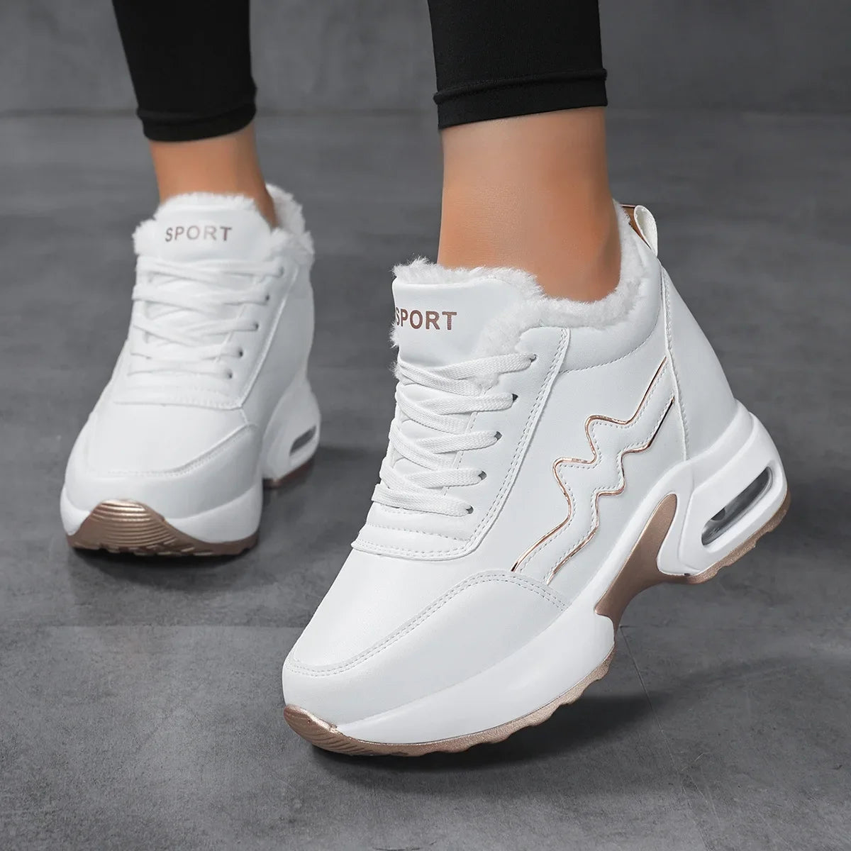 Winter Neue Damen-Baumwollschuhe Warme Erhöhung Freizeit-Sportschuhe Unsichtbare Erhöhung 8 cm Damenschuhe Runde Zehe EVA-Einlage