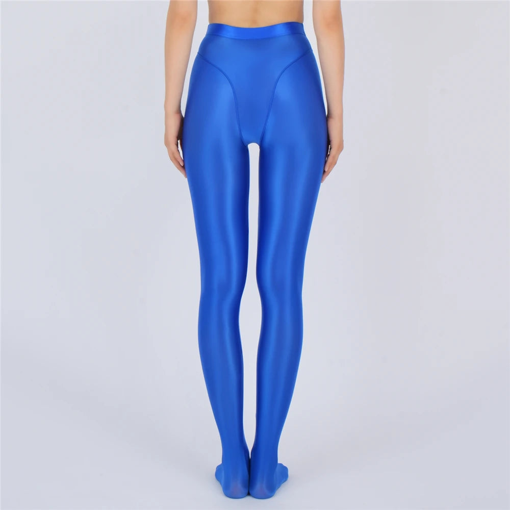 Sexy Women Thin Sheer See Through High Waist Sexy Tight Silk Shiny Pencil Pant Oil Glossy Candy Color Yoga Leggings Pants