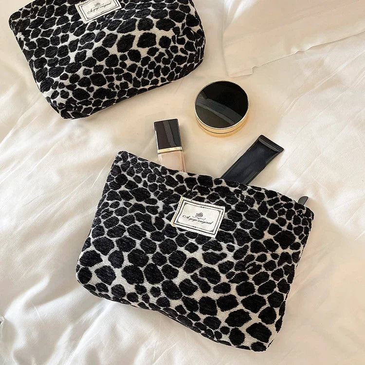 Large Women Leopard Cosmetic Bag Canvas Zipper Thickening Phone Make Up Bag Travel Washing Makeup Organizer Beauty Case