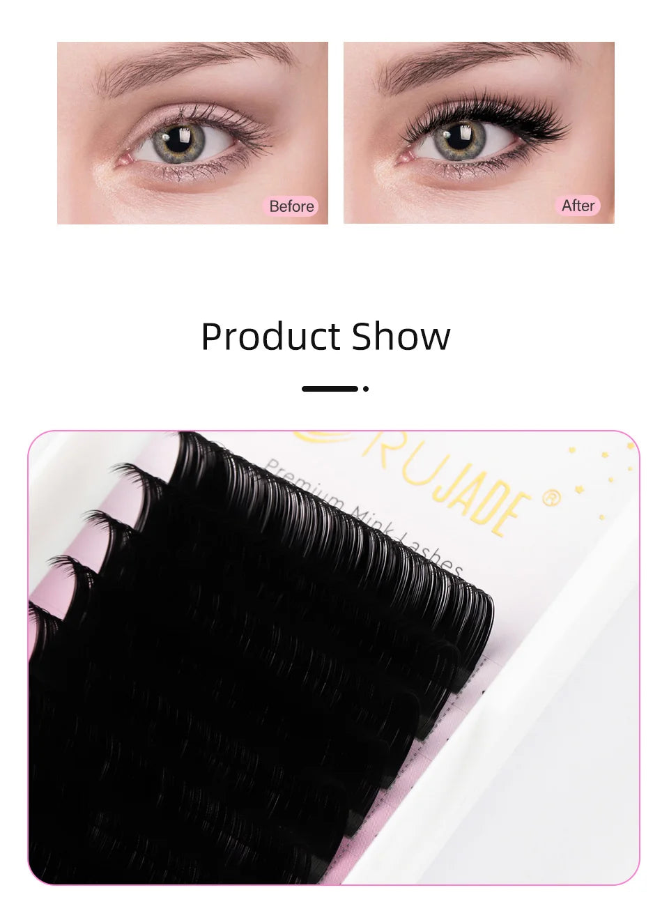 Lashrujade Eyelashes Extension Matte Black Soft Natura Mink Faux Individual Russian Volume Lash Regular Classic Lashes Extension