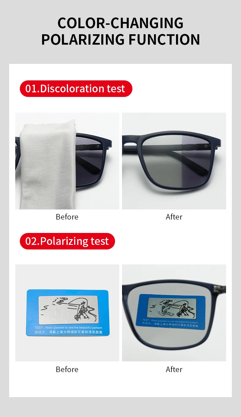 Fashion Photochromic Polarized Vintage Sunglasses Men Women Square Brand Designer Sun Glasses Man Driving Fishing Eyewear