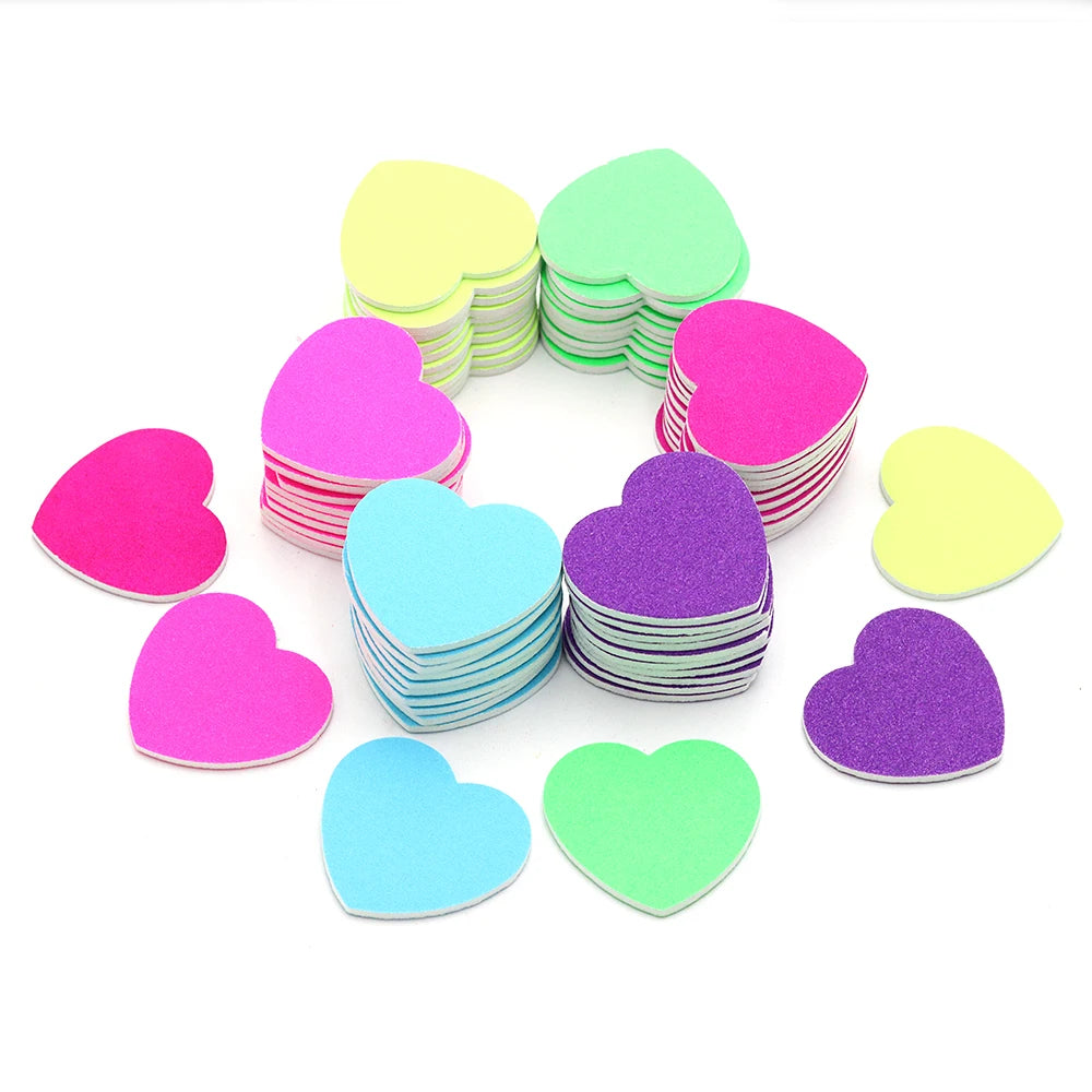 Heart Shape Nail Files 5/10/50 Pcs Set Emery Board Double-Sided Polishing Sanding Buffer Washable Sandpaper Manicure Accessories