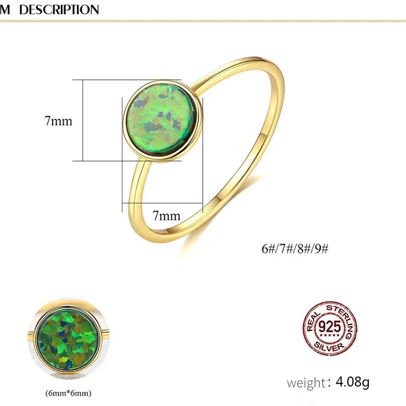 Trumium 925 Steriling silver Round Opal Stone Rings for Women Vintage Simple Ring Anniversary Wedding Gift Trendy Jewelry