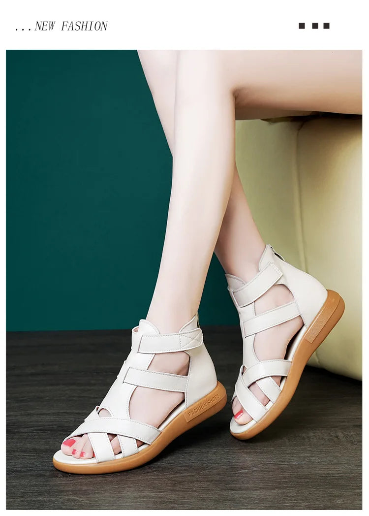 GKTINOO Summer Open Toe Genuine Leather Sandals Flat Shoes Roman Sandals 2026 Large Size Cool Boots Women Shoes Flat Sandals New