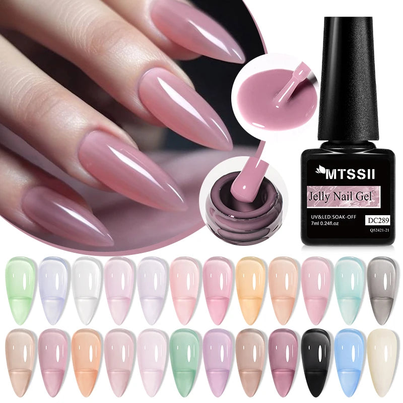 Mtssii 7ML Jelly Nude Gel Nail Polish Summer Light Pink Peach Translucent Color UV Light Cure Gel Varnish Nail Art DIY at Home