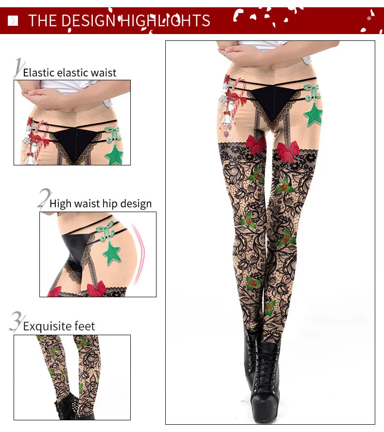 Merry Christmas Leggings for Woman Green White Stripe Pattern Pants Xmas Party Pants Girls Sexy Tights 3D Print Fitness Workout
