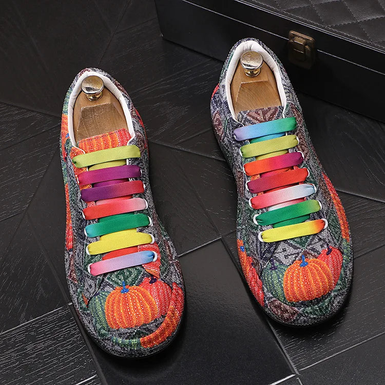 Sneakers Casual Mens Designer Bling Graffiti Board Shoes Fashion Microfiber Leather Breathable Increased Internal Platform Shoes