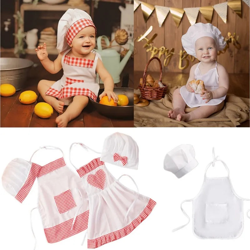 Baby Chef Apron Hat  Baby Kids Cook Costume Newborn Photography Props  Outfit Clothing