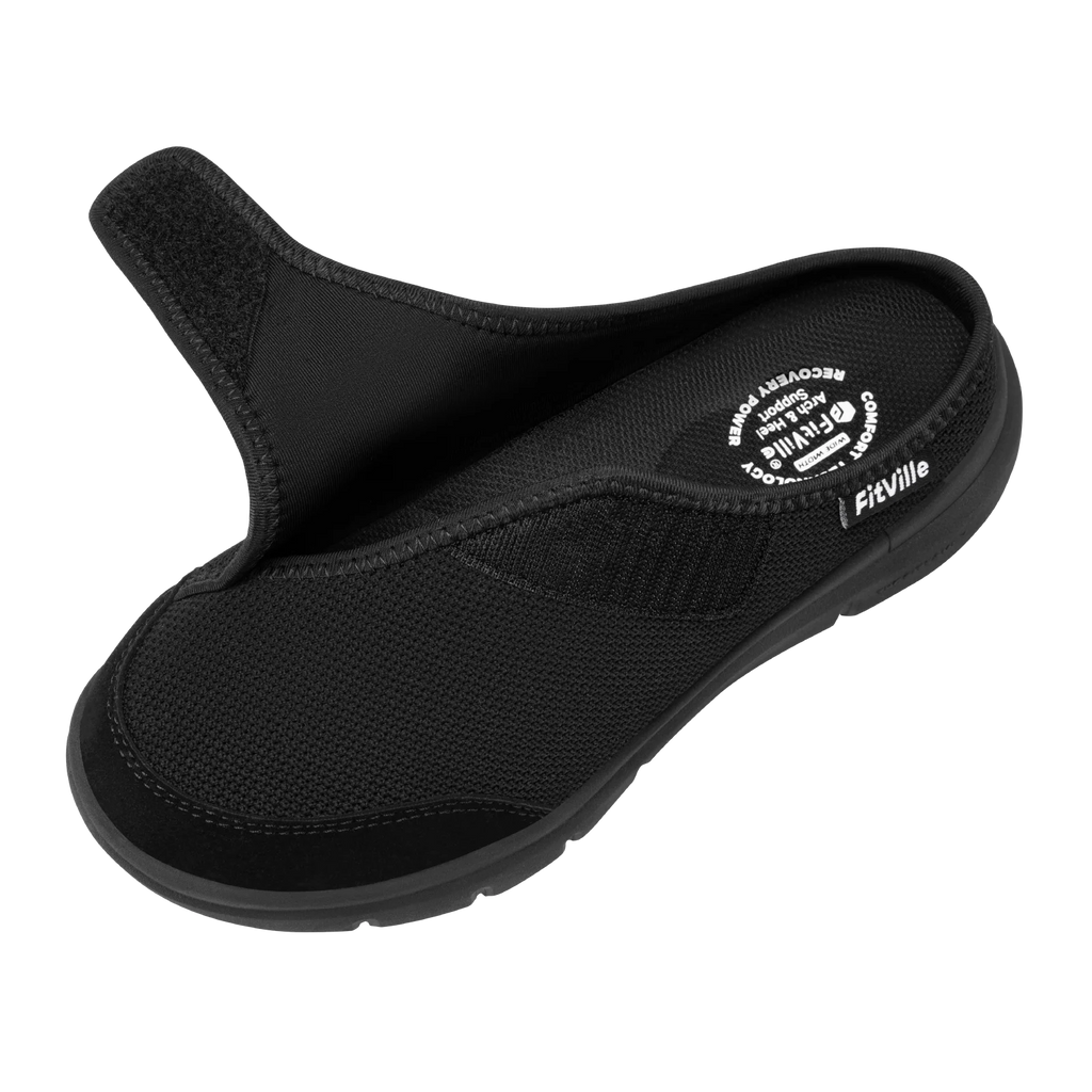 FitVille Damen Orthopädische Hausschuhe Breite Fleece-gefütterte Clogs mit Fußgewölbestütze Erholungs-Pantoletten Bequeme Slip-On-Schuhe