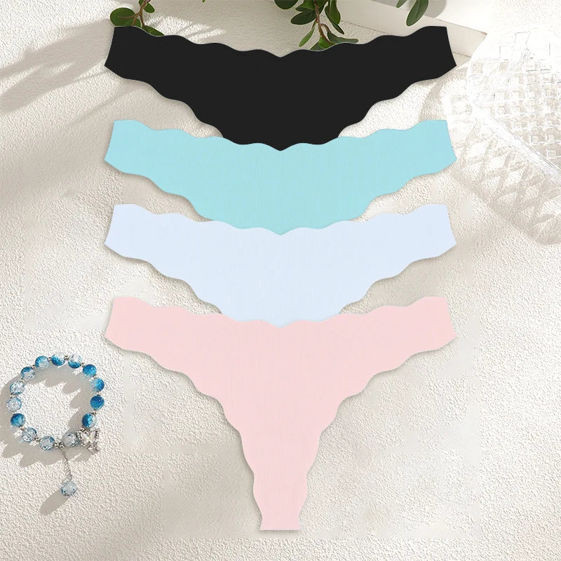 4PCS Women Seamless Wavy Design Panties Ultra-thin Panties Women Ice Silk Underwear Sexy Panty Low Waist G-string Female Solid
