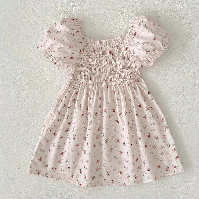 Toddler Girls Floral Princess Dress Little Girl Cotton Short Sleeve Blue Flowers Party Dress Summer Casual Dresses Kids Clothes