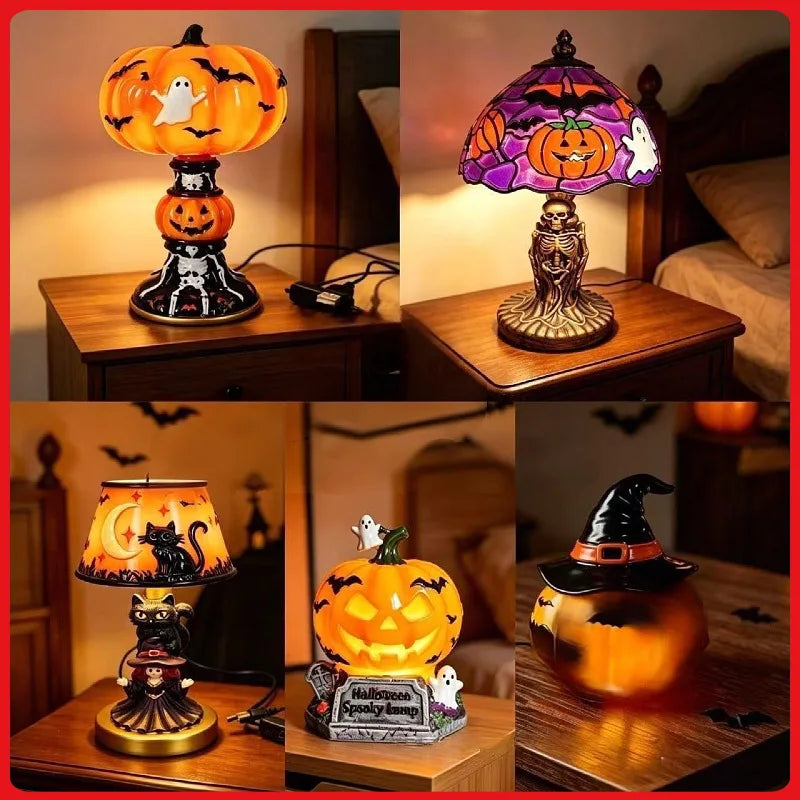 Halloween glowing ghost bat pumpkin desk lamp resin craft ornament pumpkin decoration ornament