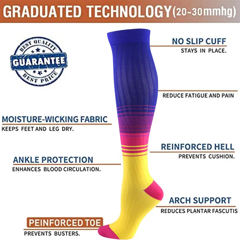 23 Styles Compression Socks 30 Mmhg Heart Star Stripe Socks New Unisex Golfs Tube Thigh Men Outdoor Long Pressure Stockings
