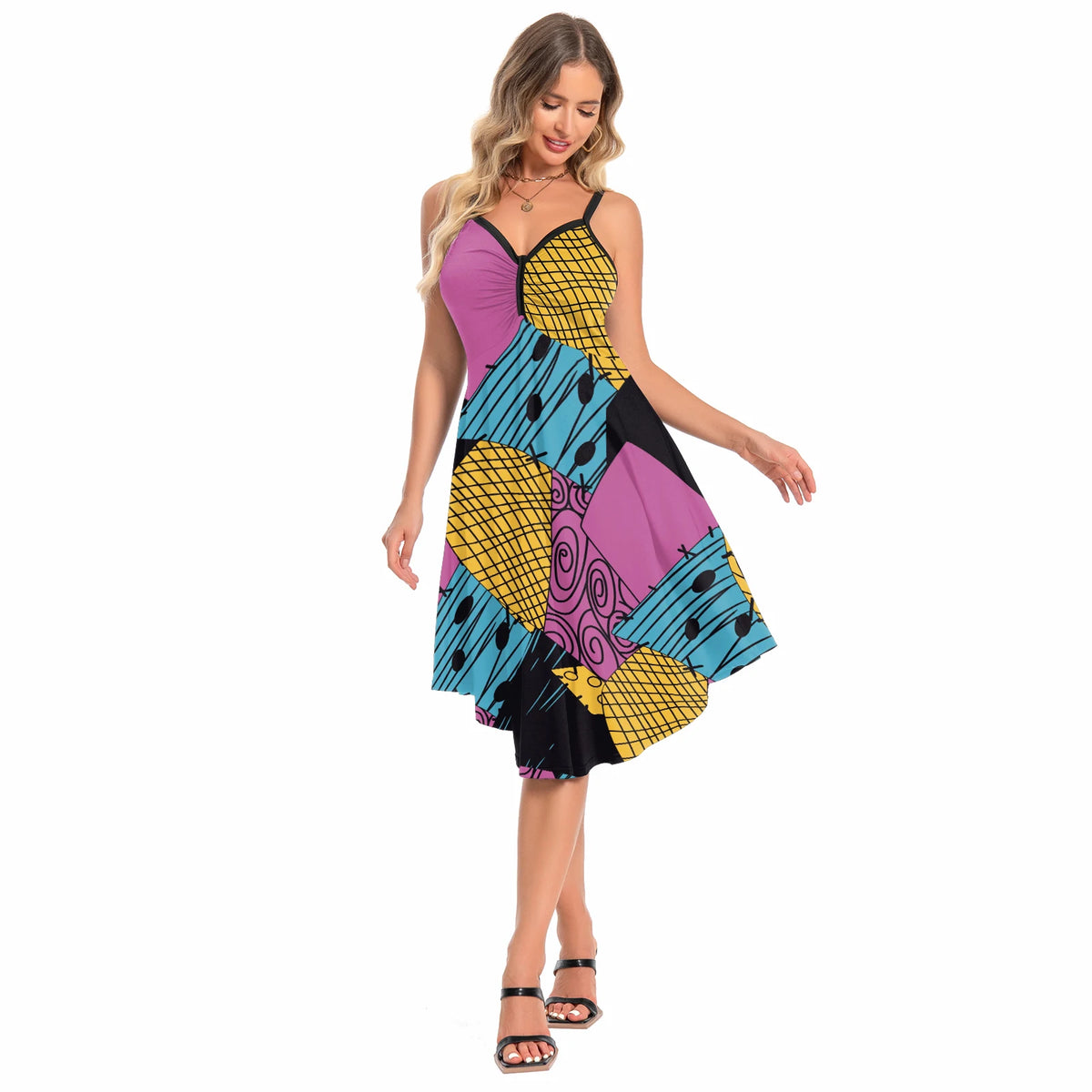 [You're My Secret] Halloween Nightmare Christmas Sally Dress Spaghetti Strap Women's Sexy Backless Dresses Patchwork Vestidos