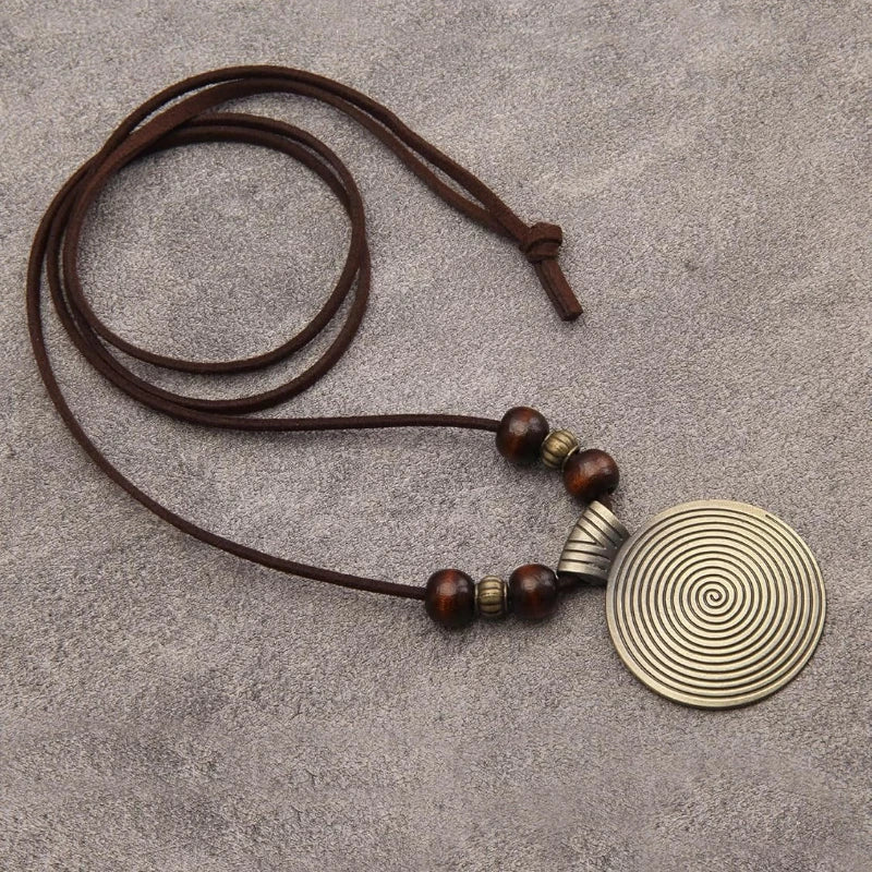 Fingerprint Circular Sweater Chain Alloy Bohemian Men Women Personality Pendants Long Necklaces Handmade Jewelry