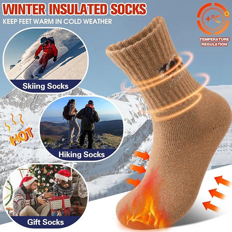 5Pairs Winter Men's Wool Socks Thick Thermal Animal Sports Socks Outdoor Hiking Cycling Soft Casual Mid Tube Snow Socks