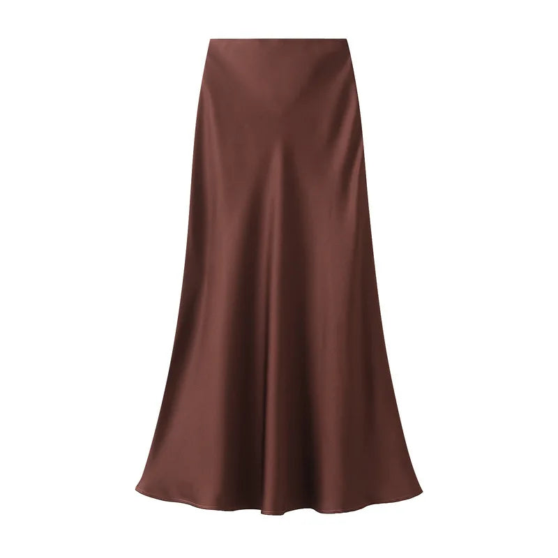 Woman 2025 Satin Skirt Women High Waist Long Skirts for Women Summer Black Midi Skirt Office Elegant Women's Skirts LSK9836