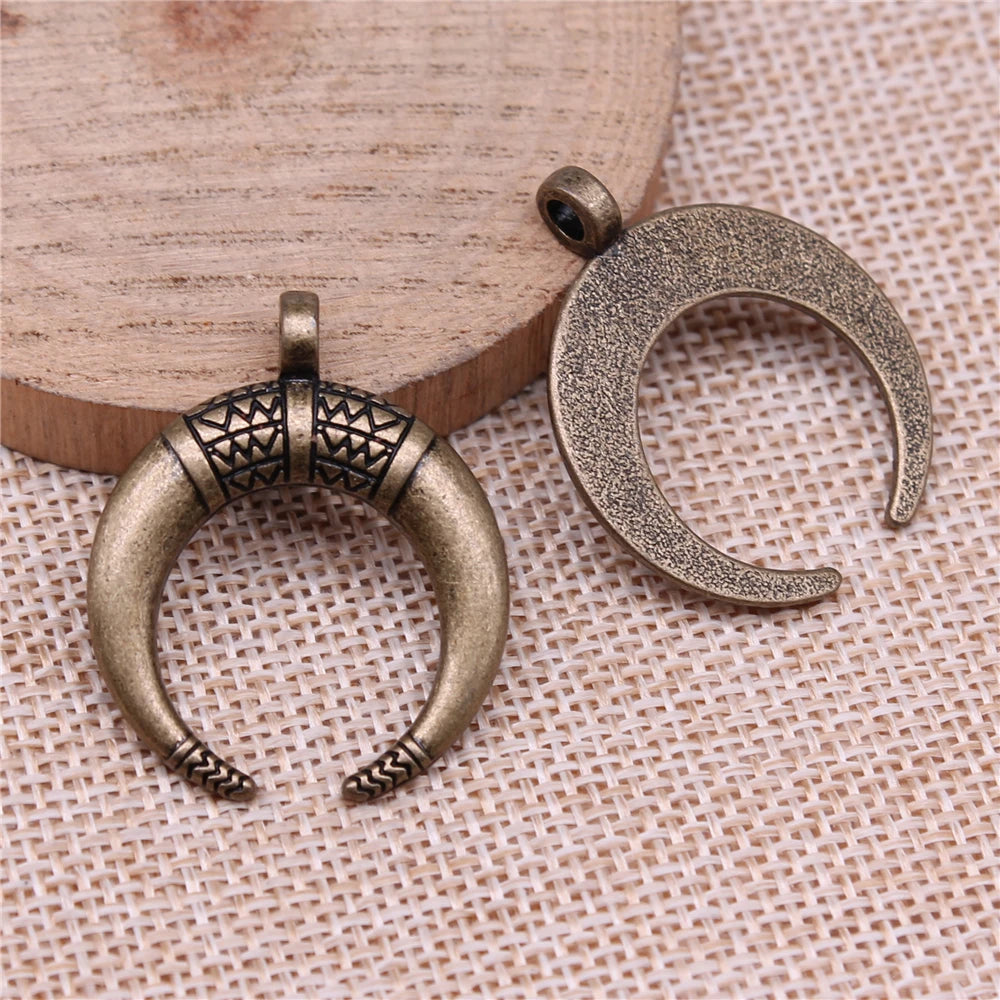 WYSIWYG 5pcs 34x27mm Horns Charm Crescent Moon Pendants For Jewelry Making Antique Silver Color Punk Cow Horn Pendants Charm