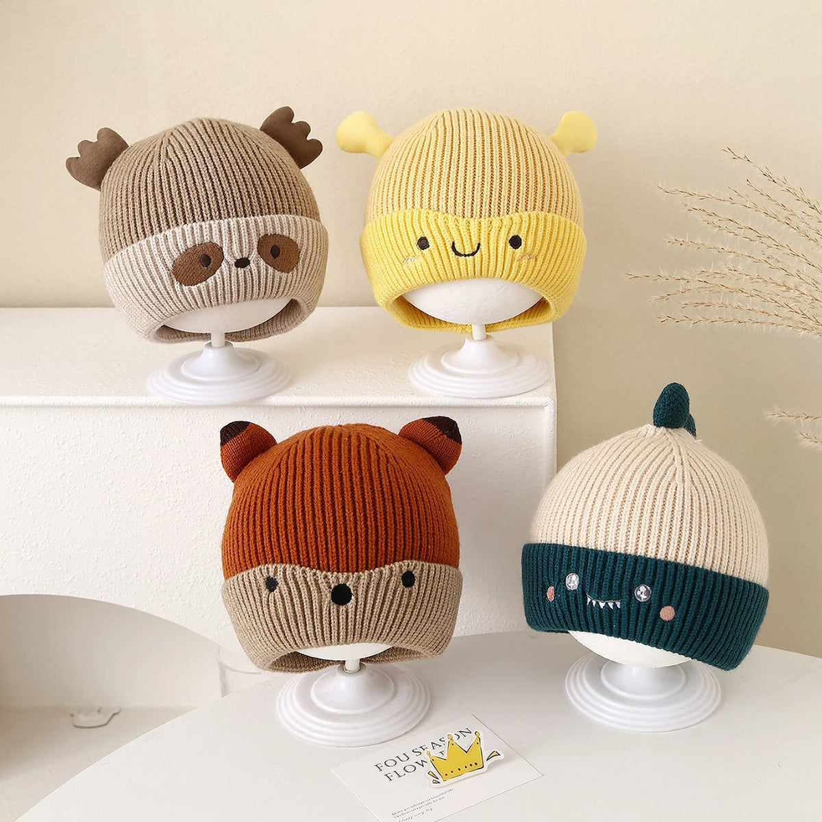 Cute Cartoon Beanie Baby Winter Warm Knitted Hat 3-12Month Newborn Ear Protection Pullover Cap Children Woolen Crochet Bonnet