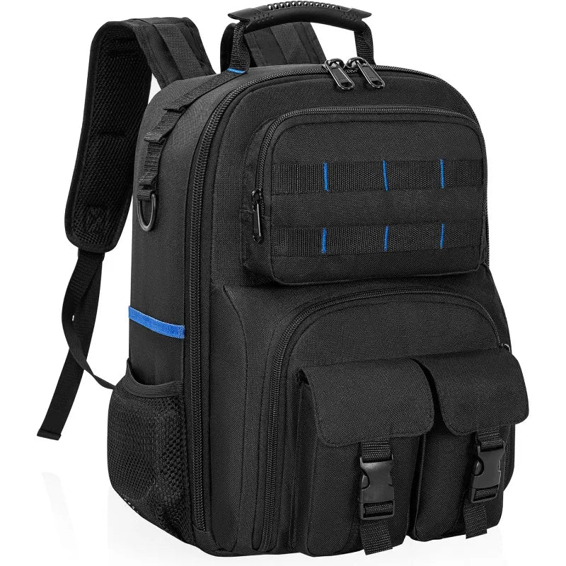 ‌Multifunctional Waterproof Tool Backpack with Padded Shoulder Straps Removable Organizer Pouch Electrician Plumber Work Bag