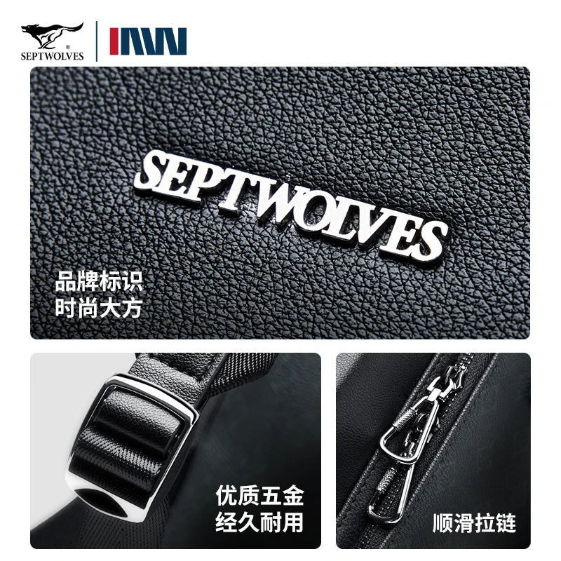 Septwolves Stylish Man Printed Leather Travel Backpack High Qualit Business Work Commuting Flip Print Monogram Laptop Backpack