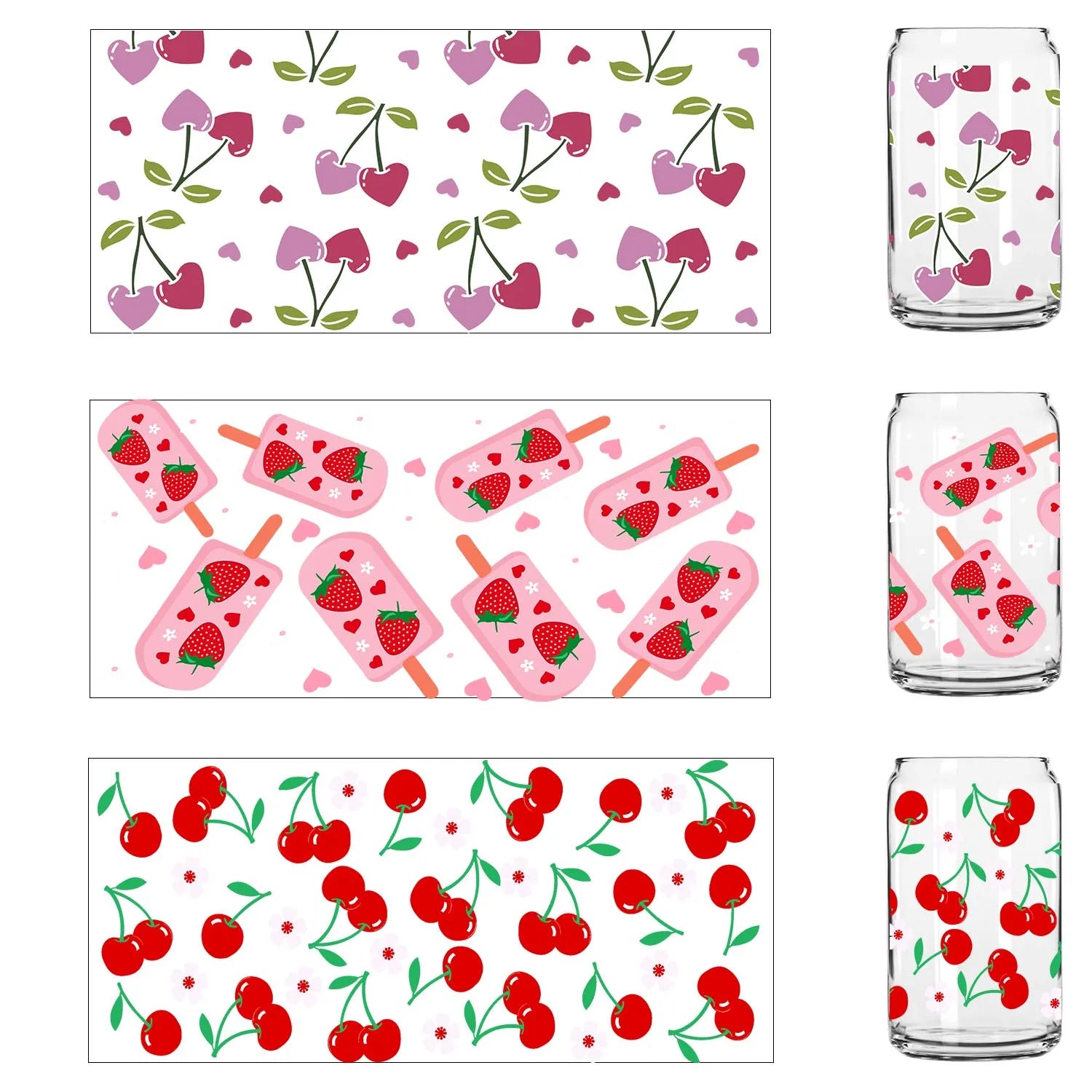 Lemon Cherry series easy peel waterproof Party DIY Decals 3D transfers uvdtf tumbler seal stickers 16oz uv dtf cup wraps
