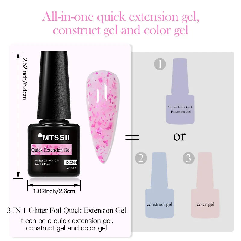 Mtssii 7ML Pink Glitter Quick Extension Gel Nagellack Rosa Goldfolien-Effekt Vernis Semi Permanent UV Gel Nagellack Hard Gel