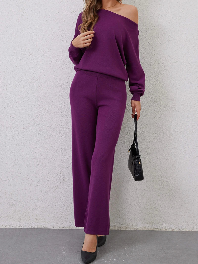 Elegant Winter Knit Pants Set Woman Sexy Loungewear 2 Piece Sweater Matching Sets Women Casual Knitted Two Piece Sets Women 2024