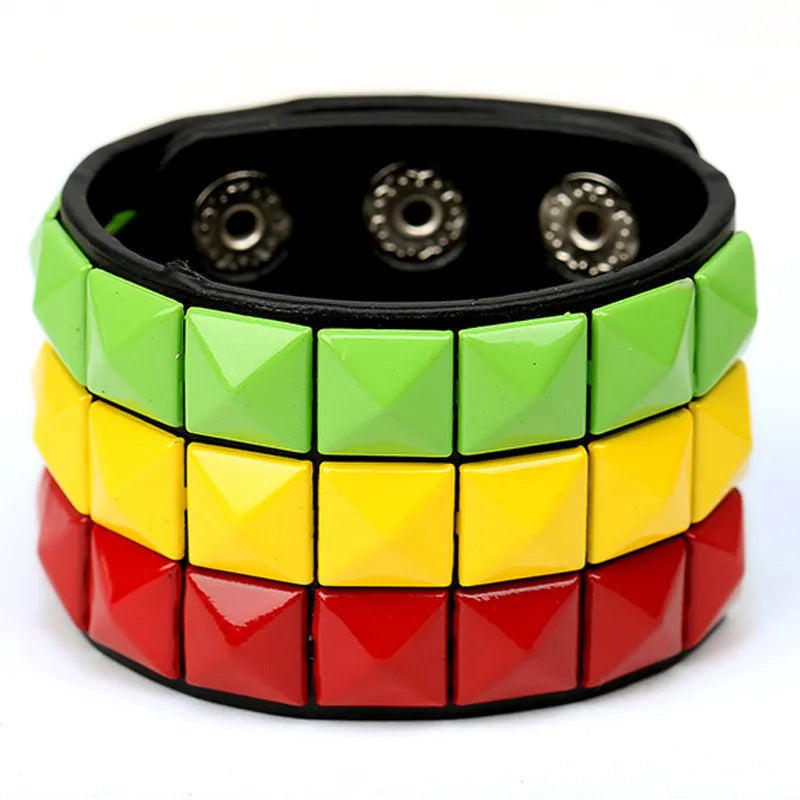 Fashion Punk Leather Bracelet Unisex Black Cuff Adjustable Rock Style Wristband Jewelry for Men Women Gifts