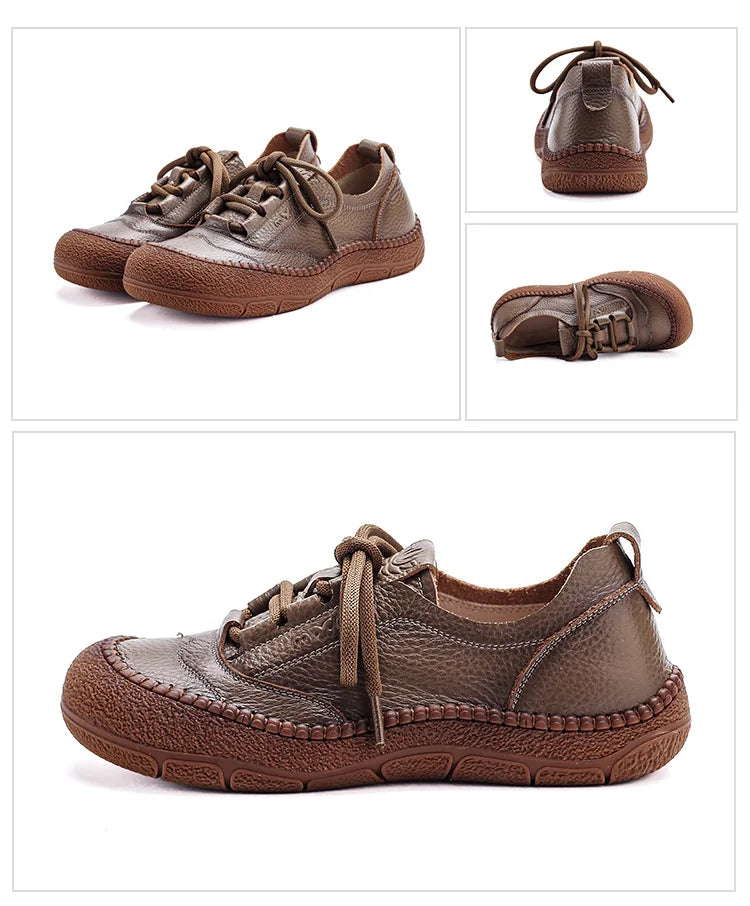 Neue handgemachte Damenschuhe aus echtem Leder, Ganzjahresschuhe, Oxfords, flache Damenschnürschuhe, gemütliche Mokassins, runde Ballerinas
