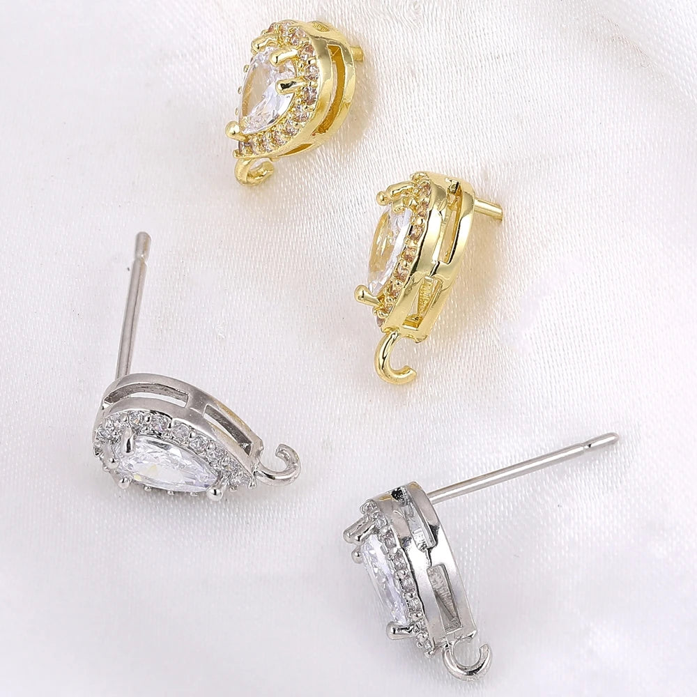 Juya 8Pcs/Lot 18K Gold Plated Anti-Allergy Fastener Schwenzy Earwire Stitches Earplug Earring Hooks For DIY Women Earring Making