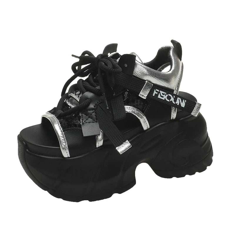 New High Platform Sandals Woman Summer Mesh Chunky Sneakers Female Wedges Slippers For Women Peep Toe Sandalia Feminina 8.5CM