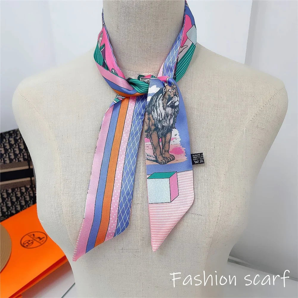 Korean Fashion New Women's Twill Decorative Ribbon Small Scarf Binding Bag Handle Ribbon Hair Band Small Scarf Headband Lion