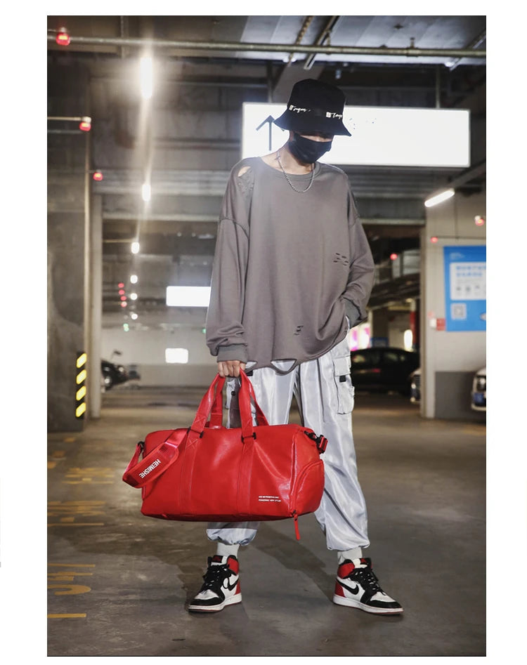 Men Gym Bag custom logo Large Dry And Wet Fitness Handbag Male Female Sports bag personality customization PU Leather Travel bag