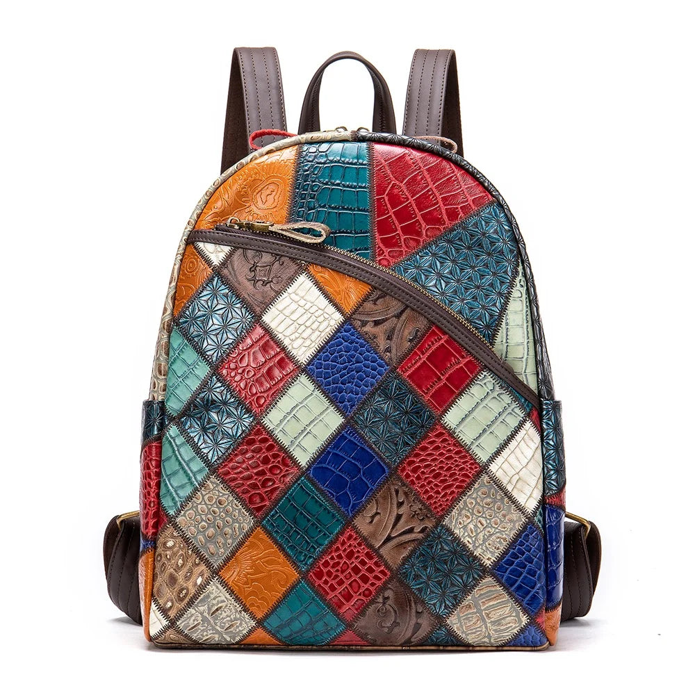 WESTAL Leather Backpack For Women School Teenage Backpack Zipper Vintage Back Pack Luxury Designer Female Handbag Patchwork Bags