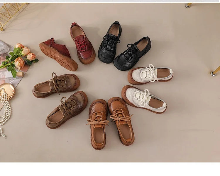 Neue handgemachte Damenschuhe aus echtem Leder, Ganzjahresschuhe, Oxfords, flache Damenschnürschuhe, gemütliche Mokassins, runde Ballerinas