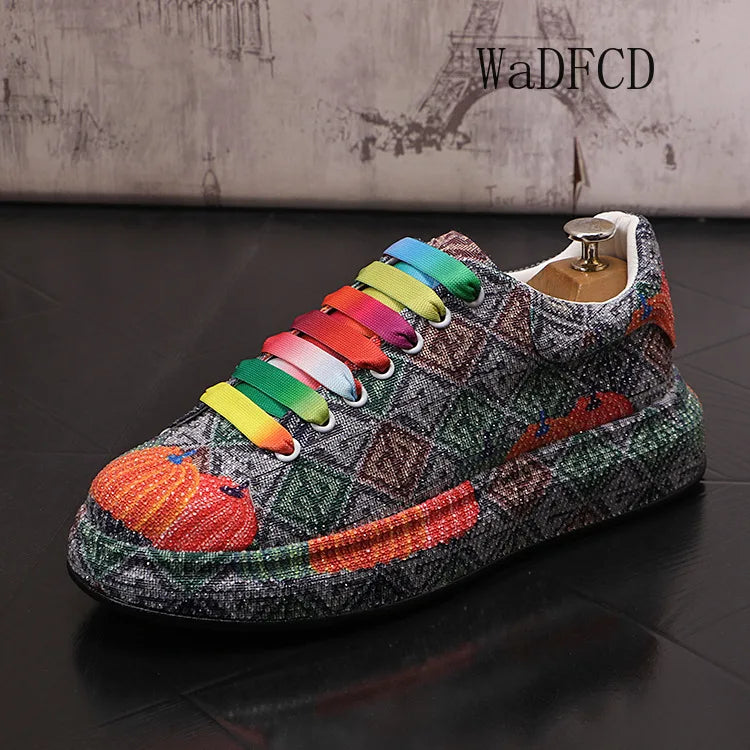 Sneakers Casual Mens Designer Bling Graffiti Board Shoes Fashion Microfiber Leather Breathable Increased Internal Platform Shoes